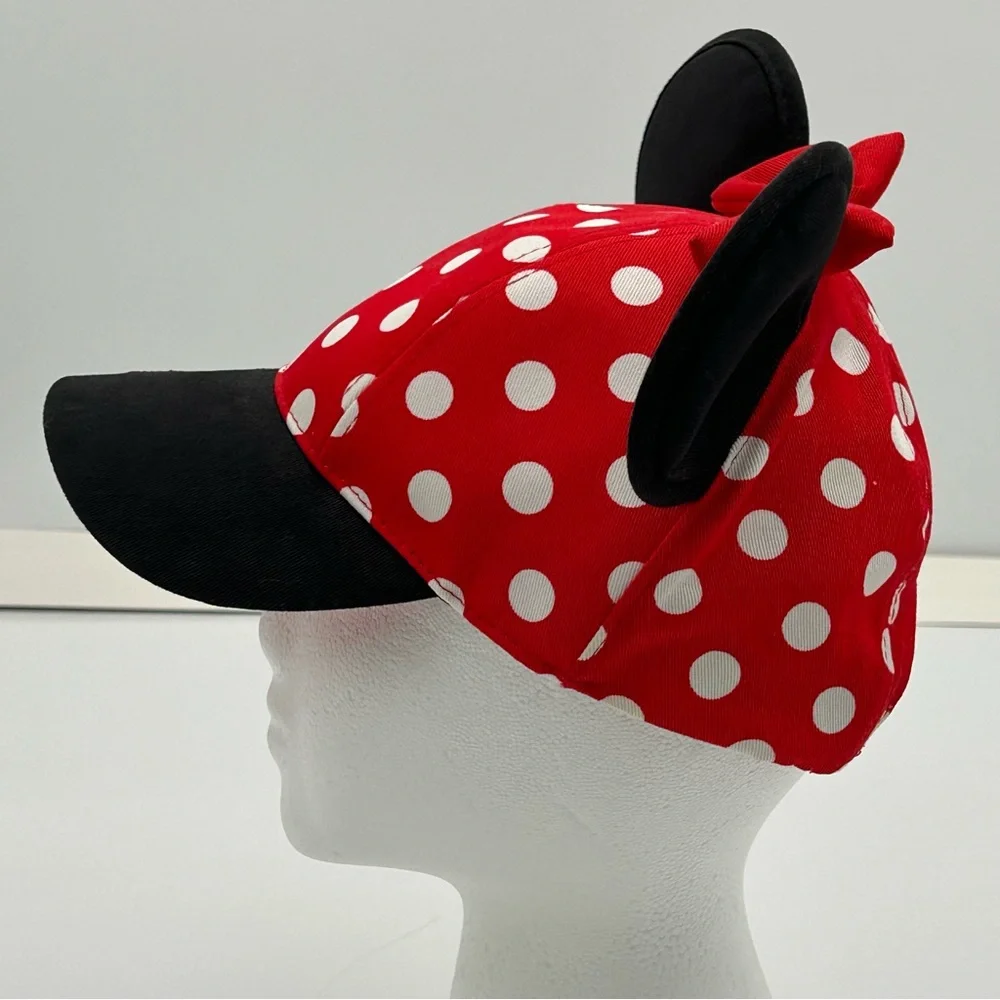 Disney Parks Minnie Mouse Ballcap Hat Youth Ears Bow Embroidery Red Polka‎ Dot